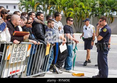 Miami Florida,Riverside Center,government administration building,city job applicant,application,city,firefighter,line,queue,unemployment,economy,Blac Stock Photo