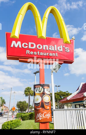 Florida Boynton Beach,McDonald's,burgers,hamburgers,chain,fast food,restaurant restaurants food dining cafe cafes,sign,golden arches,banner,coffee,bar Stock Photo