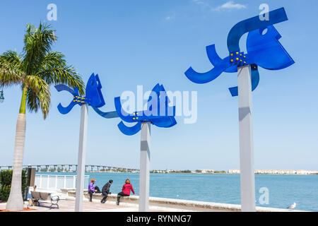 Florida Saint St. Lucie County,Fort Ft. Pierce,Indian River Lagoon,Gazebo Park,steel,sculpture,In the Swim,Jorge Blanco,artist,Art in Public Places,ma Stock Photo
