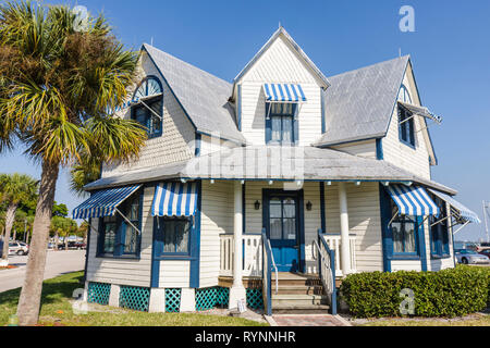 Florida Saint St. Lucie County,Fort Ft. Pierce,The Seven Gables house,houses,visitor information center & museum,historic downtown,windows,awnings,por Stock Photo