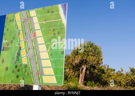 Florida Saint St. Lucie County,Fort Ft. Pierce,A1A,North Hutchinson Barrier Island,oceanfront estate lots,lots,development,man encroaching nature,sign Stock Photo