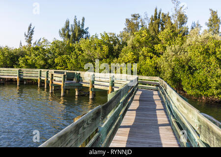 Florida Saint St. Lucie County,Fort Ft. Pierce,A1A,North Hutchinson Barrier Island,Riverfront Round Island Park,Indian River Lagoon,wooden walkway,nat Stock Photo