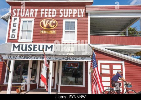 Stuart Florida,Flagler Avenue,George W. Parks General Merchandise Store,Heritage Museum,historic preservation,wood frame building,adult adults man men Stock Photo