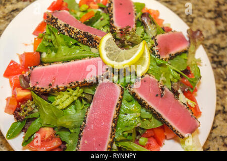 Delray Beach Florida,Atlantic Avenue,Zasio,restaurant restaurants food dining cafe cafes,Italian cuisine,dining,food,plate,dish,ahi tuna salad,lemon t Stock Photo