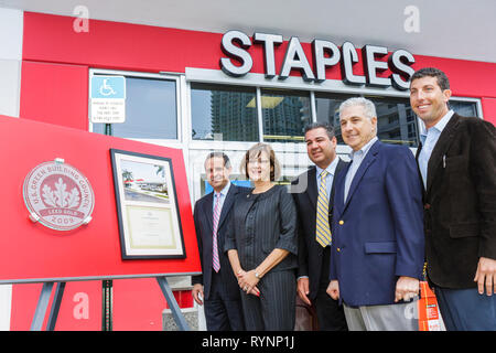 Miami Florida,Staples,office supply products store,chain,receives Green building Council LEED Gold Certification,Green movement,district manager,cerem Stock Photo