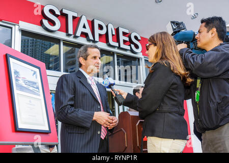 Miami Florida,Staples,office supply products store,chain,receives Green building Council LEED Gold Certification,Green movement,ceremony,man men male, Stock Photo