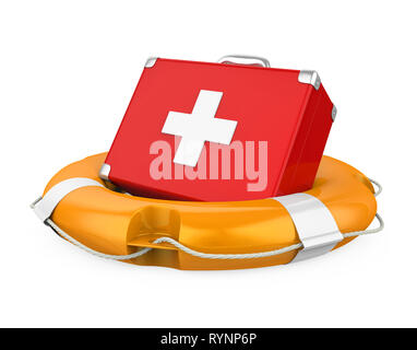 First Aid Kit in Lifebuoy Isolated Stock Photo