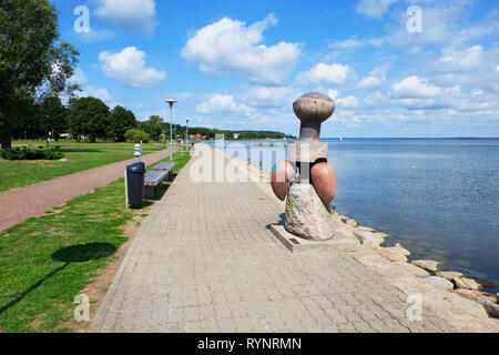 JUODKRANTE, LITHUANIA - AUGUST 06, 2018: Stone sculpture on the promenade. Juodkrante is a resort town at Curonian Spit  in Lithuania Stock Photo