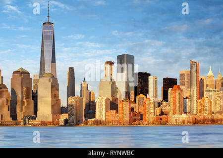 Lower Manhattan skyscrapers and One World Trade Center, New York City Stock Photo