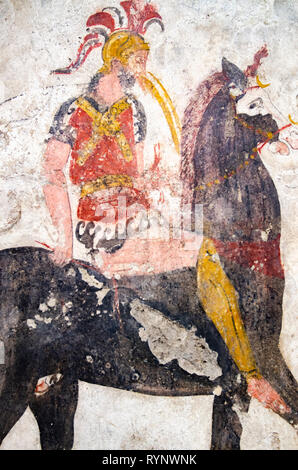 Paestum, ancient fresco in the tomb of a warrior on Horse of Magna Graecia, 500 BC. in the necropolis of Pestum of Italy Stock Photo