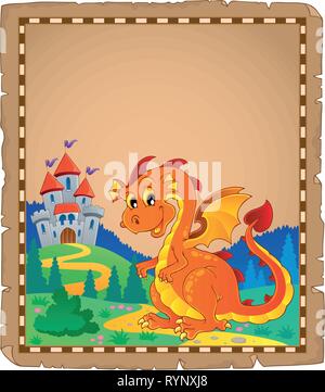 Dragon and castle theme parchment 5 - eps10 vector illustration Stock ...
