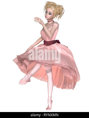 Cute Blonde Ballerina in a Pink Tutu, Dancing Stock Photo