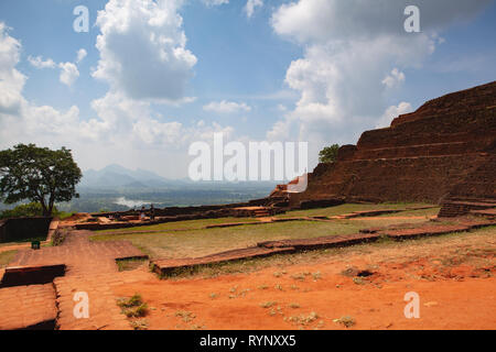 Sigiriya, Sri Lanka - January 22,2019: Ruins on top of Sigiriya Lion's rock palace The name refers to a site of historical and archaeological signific Stock Photo