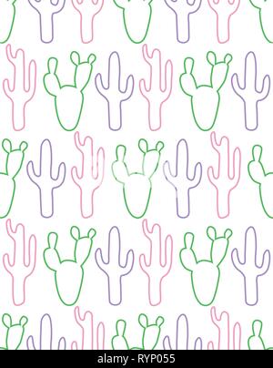 Seamless pattern with cactus on hte white background. Stock Vector