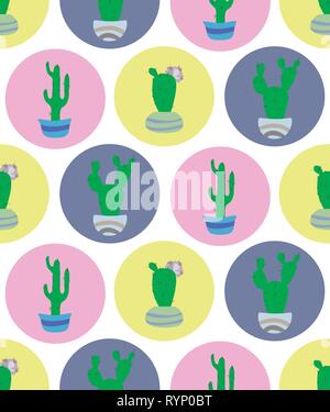 Seamless pattern with cactus on hte bright background. Stock Vector