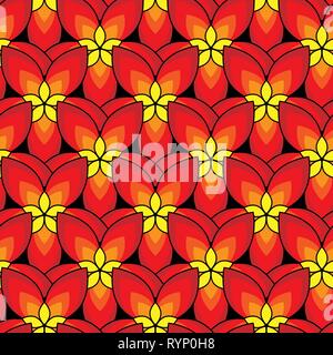 Vector illustration of simply red flowers pattern. Red and yellow flowers Stock Vector