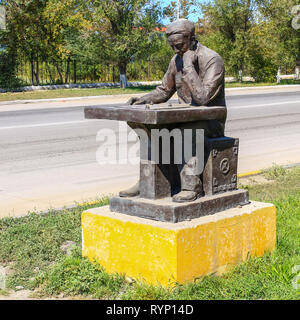 Beautiful Kazakhstan. Detail view on Monument of a lonely sitting Chess Player.  Temirtau, Karganda Region (Qaraghandy), Kazakhstan. Asia. Stock Photo