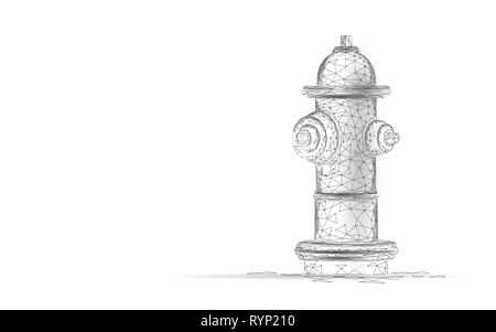 Fire hydrant low poly rescue technology concept. Polygonal white emergency fireman equipment vector illustration Stock Vector