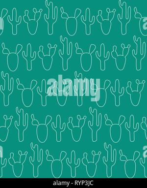 Seamless pattern with cactus on hte green background. Stock Vector