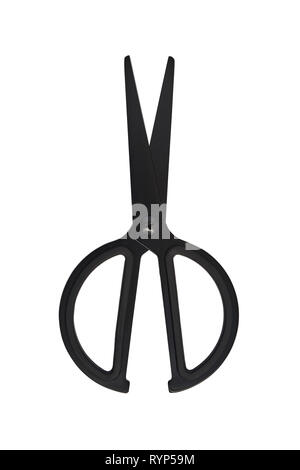 Black scissors isolated on white background. Top view. Design element. Stock Photo