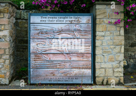 Decorated flood gate, Water of Leith flood prevention scheme, Edinburgh, Scotland, UK Stock Photo