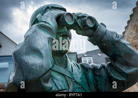 The Watcher, a sculpture by Kenny Hunter, North Berwick Harbour, East Lothian, Scotland, UK Stock Photo