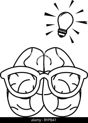 human brain using eyeglasses creativity cartoon vector illustration Stock Vector