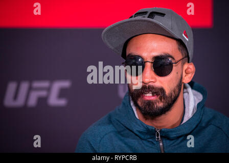 London, UK. 14th Mar, 2019. Jose Quinonez (Mexico) - UFC bantamweight during the UFC Fight Night 147 Ultimate Media Day at Glaziers Hall, 9 Montague Cl, London, SE1 9DD, England on 14 March 2019. Photo by Andy Rowland. Credit: Andrew Rowland/Alamy Live News Stock Photo