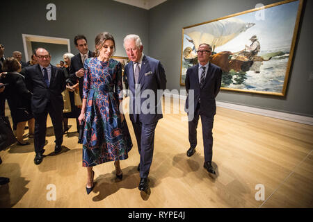 London, UK. 13th Mar 2019. HRH The Prince of Wales, with Her Majesty Queen Letizia of Spain, attend the opening of 'Sorolla: Spanish Master of Light' at the National Gallery, Trafalgar Square, London, United Kingdom Credit: Jeff Gilbert/Alamy Live News Stock Photo