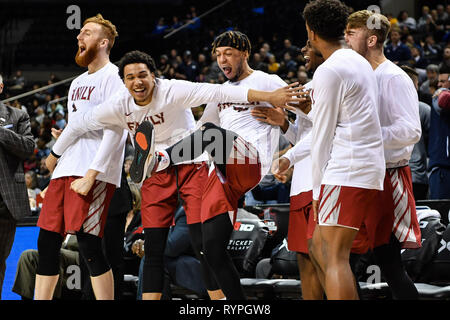 Brooklyn, New York, USA. 14th Mar, 2019. Saint Joseph's Hawks players react to basket during the second half against the Duquesne Dukes at Barclays Center Credit: Terrence Williams/ZUMA Wire/Alamy Live News Stock Photo