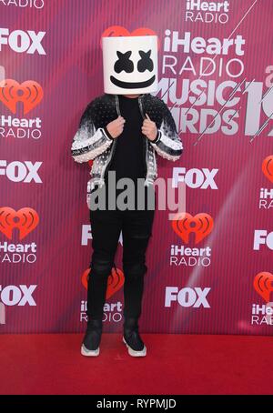 Marshmello at arrivals for 2019 iHeartRadio Music Awards, Microsoft Theater, Los Angeles, CA March 14, 2019. Photo By: Elizabeth Goodenough/Everett Collection Stock Photo
