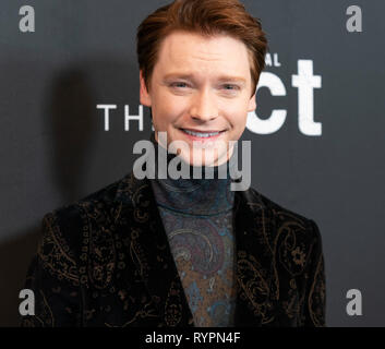 New York, NY - March 14, 2019: Calum Worthy wearing suit by Etro attends the premiere of Hulu's 'The Act' at The Whitby Hotel Stock Photo