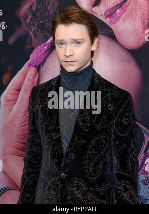 New York, NY - March 14, 2019: Calum Worthy wearing suit by Etro attends the premiere of Hulu's 'The Act' at The Whitby Hotel Stock Photo