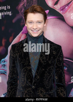 New York, NY - March 14, 2019: Calum Worthy wearing suit by Etro attends the premiere of Hulu's 'The Act' at The Whitby Hotel Stock Photo