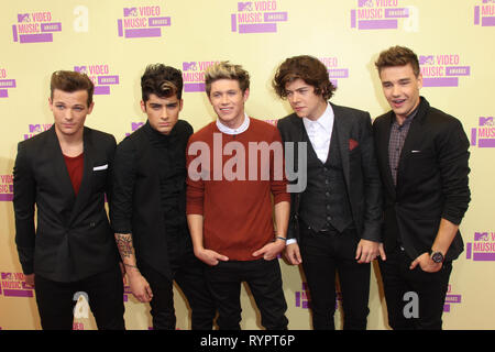 LOS ANGELES, CA - SEPTEMBER 06:  One Direction arrives at the 2012 MTV Video Music Awards at Staples Center on September 6, 2012 in Los Angeles, California.  People:  One Direction Stock Photo