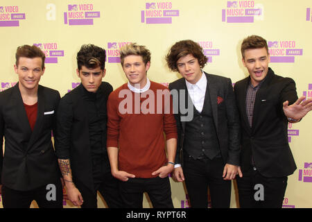 LOS ANGELES, CA - SEPTEMBER 06:  One Direction arrives at the 2012 MTV Video Music Awards at Staples Center on September 6, 2012 in Los Angeles, California.  People:  One Direction Stock Photo