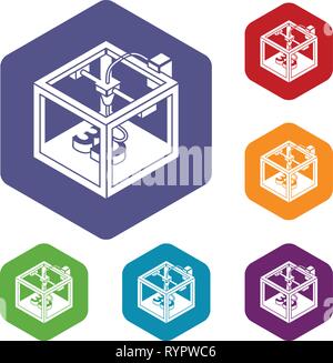 Three d printer icons vector hexahedron Stock Vector