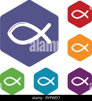 Christian fish symbol icons vector hexahedron Stock Vector