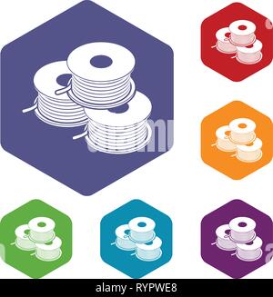 Coil for d printer icons vector hexahedron Stock Vector