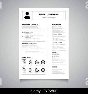 Modern resume cv form of black color vector. You can use for apply for a job that you love. illustration vector eps10 Stock Vector