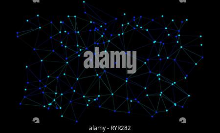 Digital network wireframe lines and vector circles, black background Stock Vector