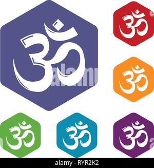 Om symbol hinduism icons vector hexahedron Stock Vector