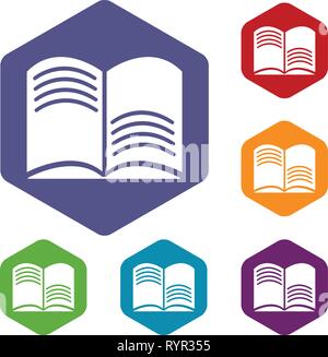 Old open magic book icons vector hexahedron Stock Vector