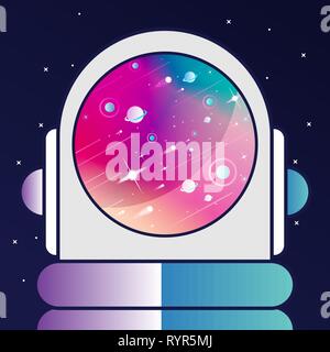 Astronaut in a galaxy background, fare from earth, another solar system. Comets, planets, stars and asteroid in a modern flat-design. Stock Vector