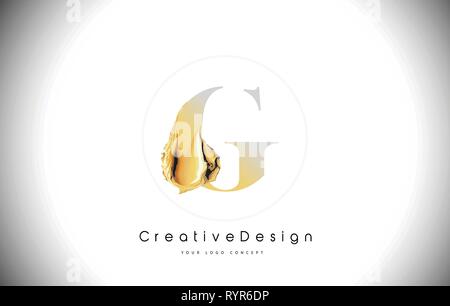 G Golden Letter Design Brush Paint Stroke. Gold Yellow g Letter Logo Icon with Artistic Paintbrush Vector Illustration Stock Vector