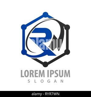 Hexagon line with letter R and thunderbolt concept design. Symbol graphic template element Stock Vector