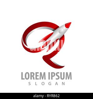 3D rocket in R letter concept design. Symbol graphic template element Stock Vector