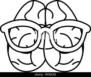human brain using eyeglasses cartoon vector illustration Stock Vector