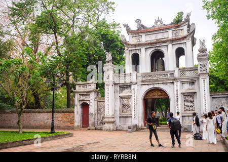 The main entrance The Temple of Literature (Vietnamese: Văn Miếu, Hán-Nôm: 文廟) is a Temple of Confucius in Hanoi, Vietnam. a famous landmark Stock Photo