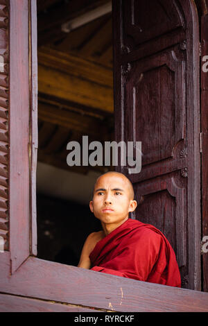 Trainee Buddhist monks study at Shwe Yan Pyay Monastery near Inle Lake, Myanmar Stock Photo